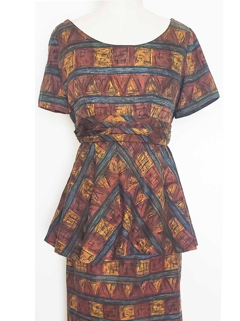 Stork-a-Lure Vintage 50s Maternity Belt Top Skirt set mid-length Tiki Hawaiian